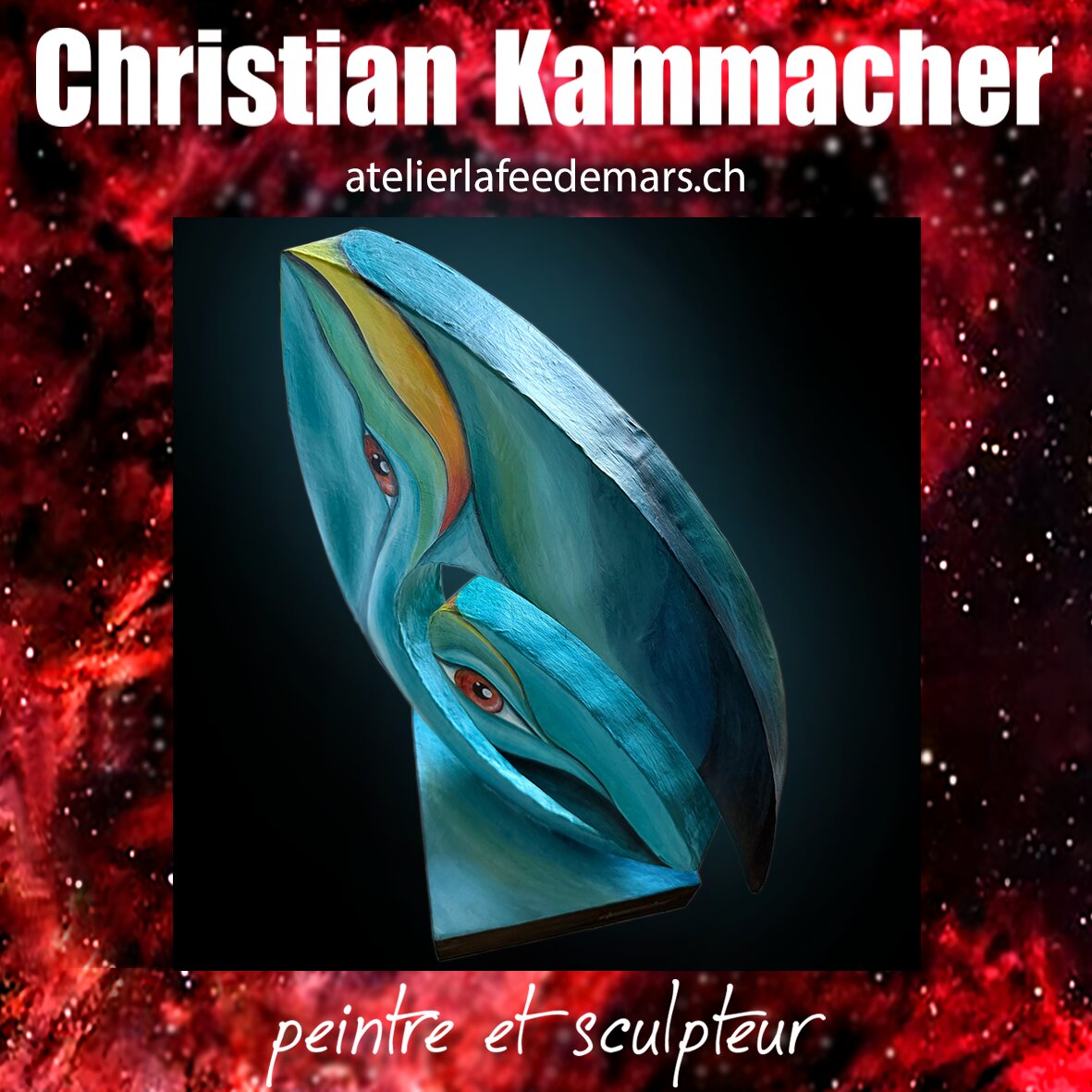 Peinture-sculpture 
Nom: Regards croisés d'une âme en devenir n°1
Acrylique sur volume 3D 30x40cm